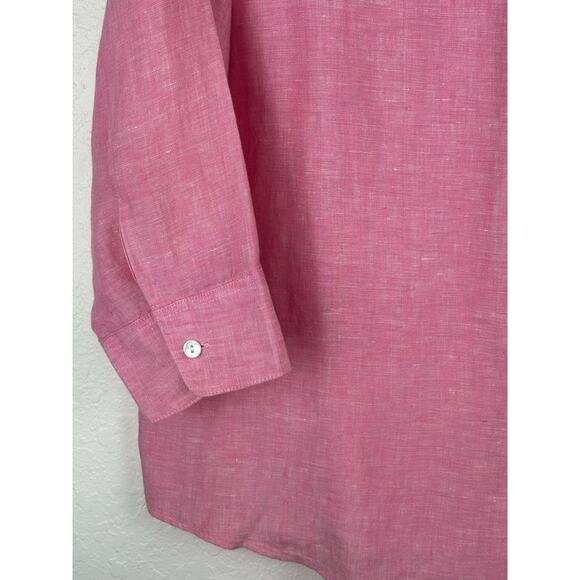 L.L.Bean Pink 3/4 Sleeve Linen Button Down Shirt Size Large - Picture 5 of 8